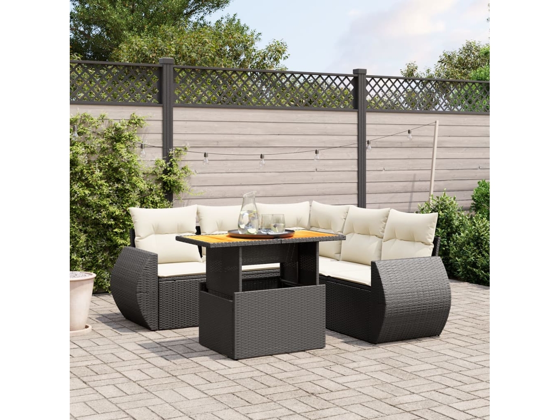 Vidaxl 6 Pcs Conjunto Sofás De Jardim C/ Almofadões Vime Pe Preto