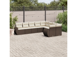 Vidaxl 9 Pcs Conjunto Sofás P/ Jardim C/ Almofadões Vime Pe Castanho