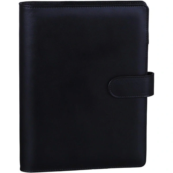 Caderno/ Planner A5 com Argolas, Capa de Couro e Fecho Magnético , Preto BRILVIBERA (papel Interno Não Incluso)