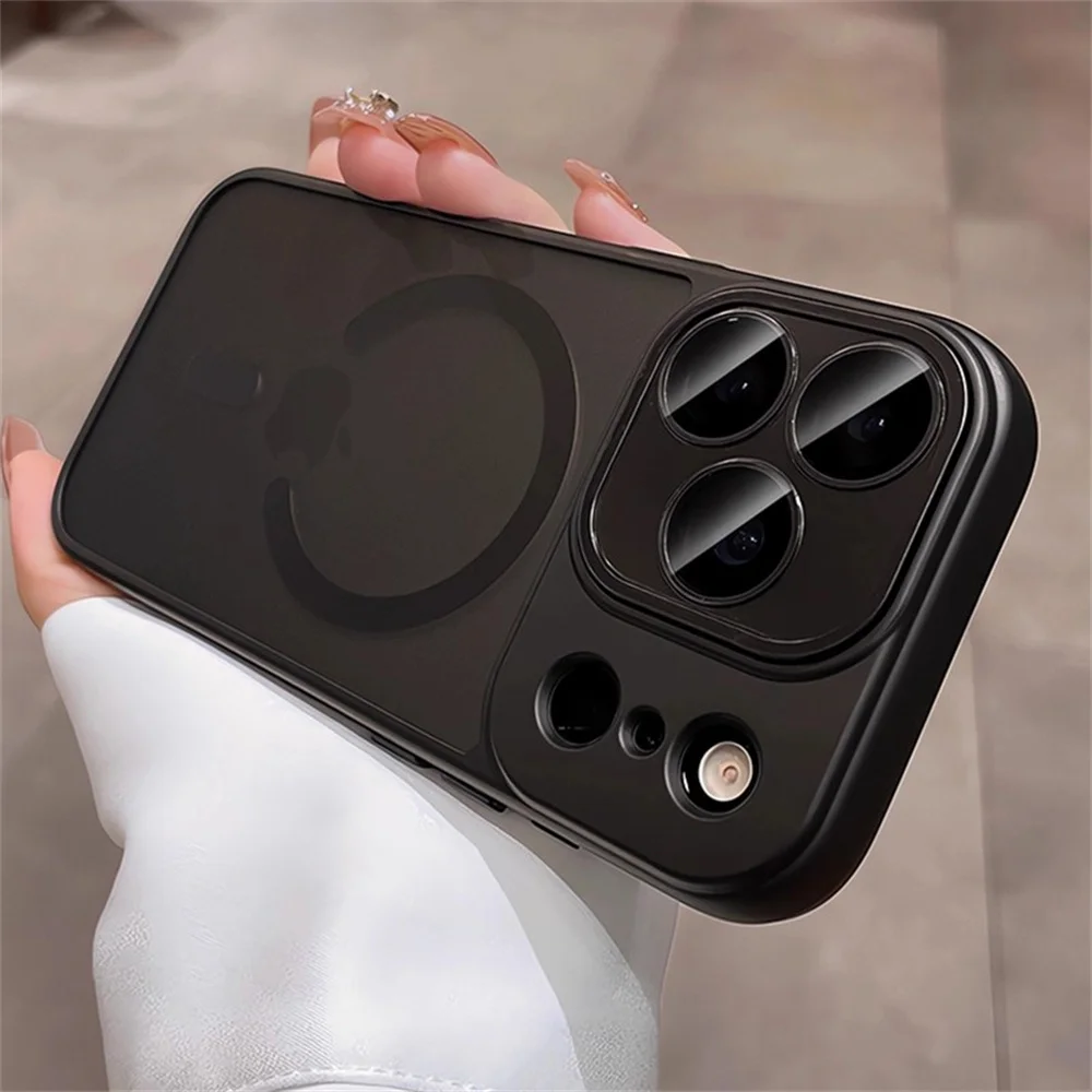 Capa Transparente Fosca Para Iphone 12 Pro Max (preta) Com Proteção Para A Lente E Carregamento Sem Fio.