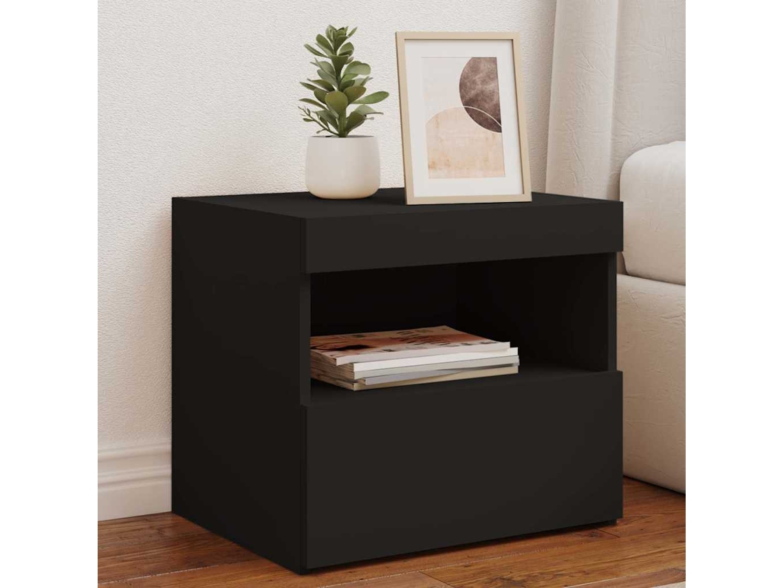 Vidaxl Mesas De Cabeceira C/ Luzes Led 2 Pcs 50x40x45 Cm Preto