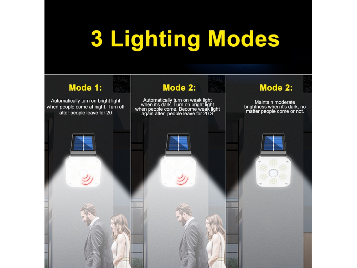 2026 lâmpada Solar Led de Indução Humana Rotatória Ip65 com 3 Modos de Iluminação 48/54 Smd 54 Cob