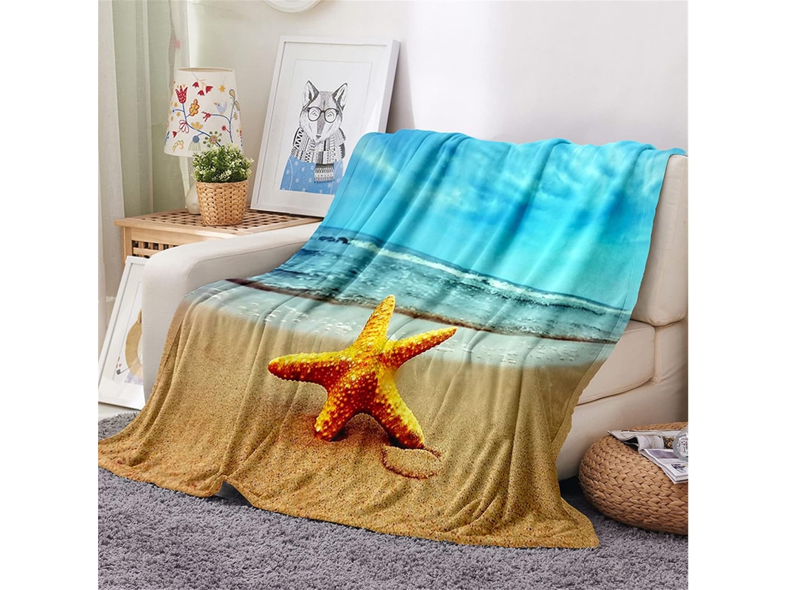 Manta de Flanela Fansu Estampa 3d Praia Colcha Microfibra Macia e Fofa para o Inverno Ideal Sofá Adequada Adul