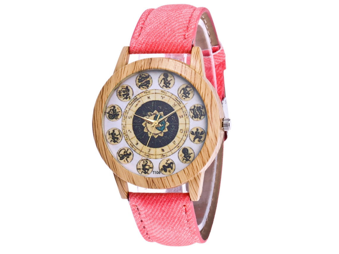 Relógio de Pulso Casual Rosa de Couro Vaqueiro com Movimento de Quartzo para Homem e Mulher