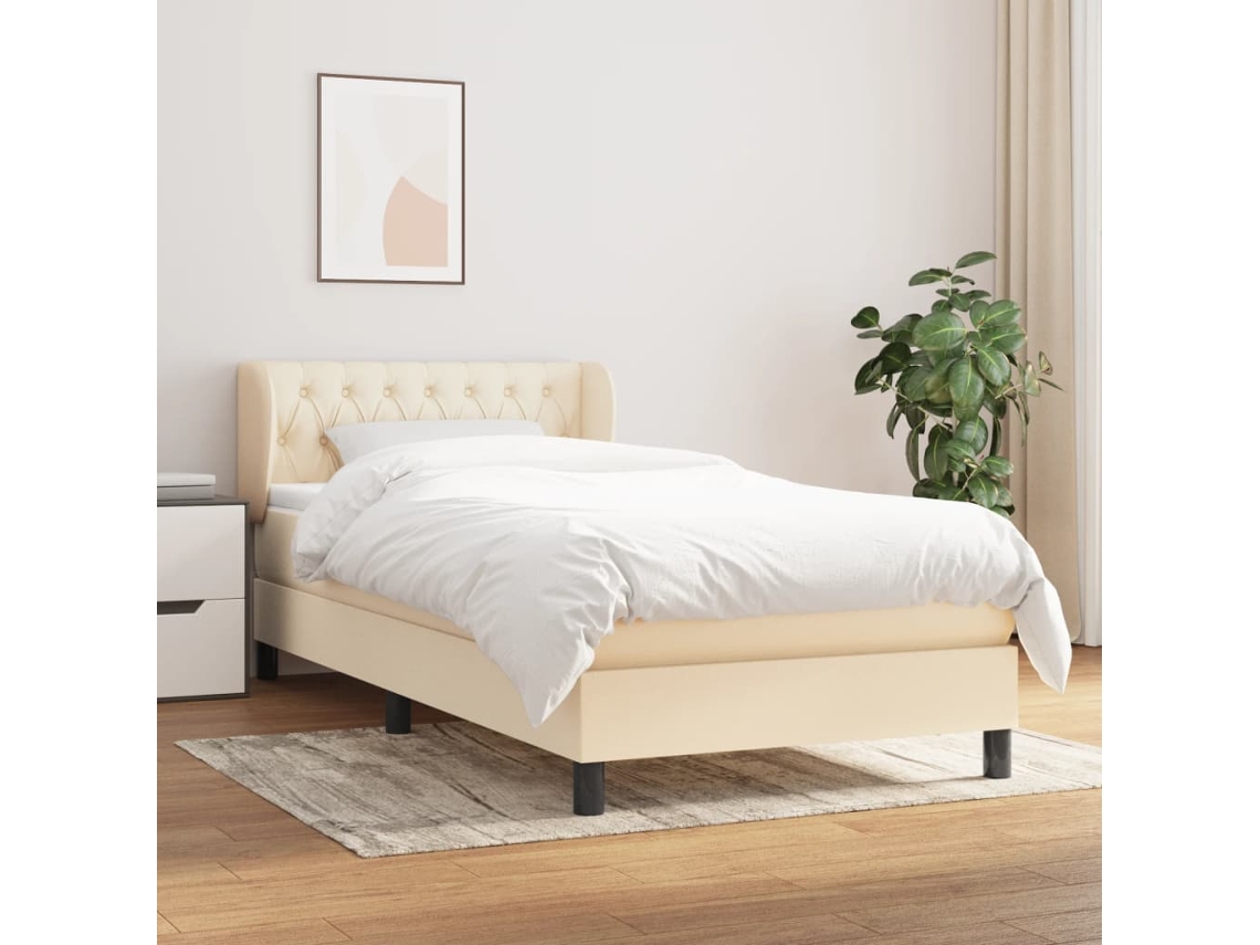 Vidaxl Cama com Molas/colchão 90x200 Cm Tecido Cor Crème
