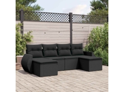 Vidaxl 6 Pcs Conjunto Sofás De Jardim C/ Almofadões Vime Pe Preto
