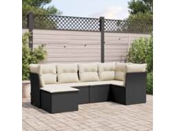 Vidaxl 6 Pcs Conjunto Sofás De Jardim C/ Almofadões Vime Pe Preto