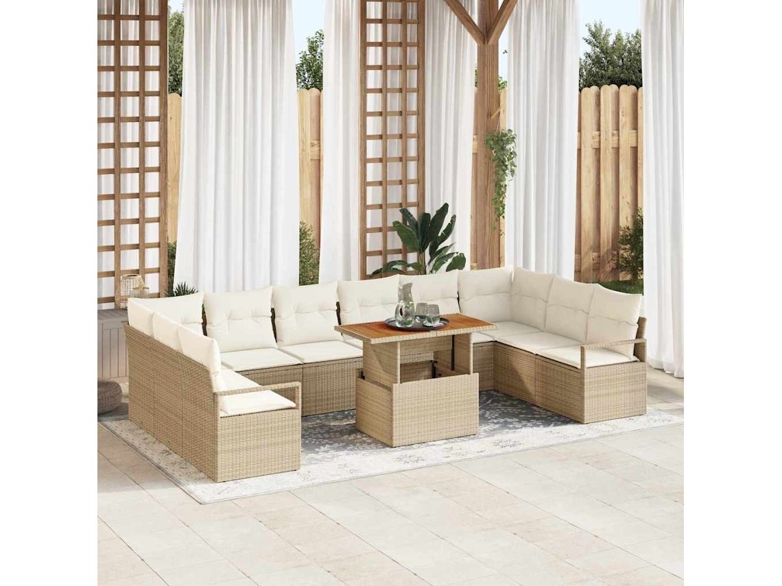 Vidaxl Conjunto De Sofá De Jardim 11 Pcs Bege Rattan Sintético