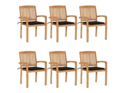 Vidaxl Cadeiras De Jardim Empiháveis C/ Almofadões 6 Pcs Teca Maciça
