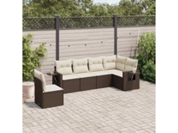 Vidaxl 6 Pcs Conjunto De Sofás Jardim C/ Almofadões Vime Pe Castanho