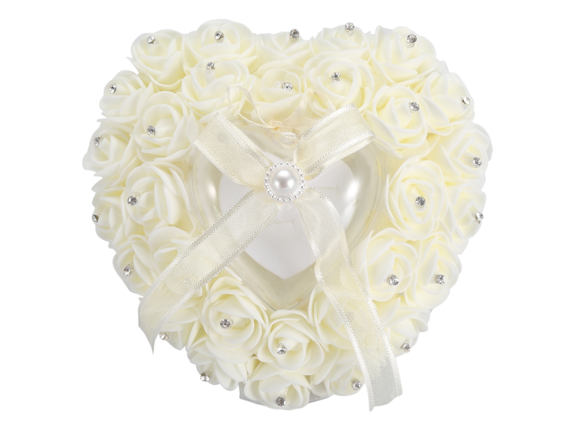 Almofada de Anéis de Casamento em Coração com Rhinestone Branco com MARCA