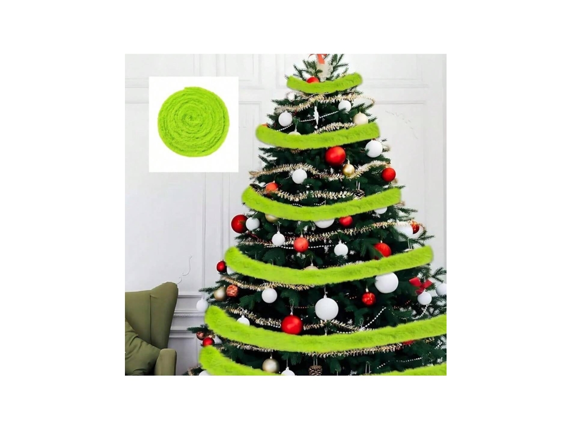 Decoração De Fita De Pelo Verde Para Árvore De Natal 3m, Laço, Adornos De Natal, Materiais Para Festa Igvtrade (2 Rolos, Total 3m)