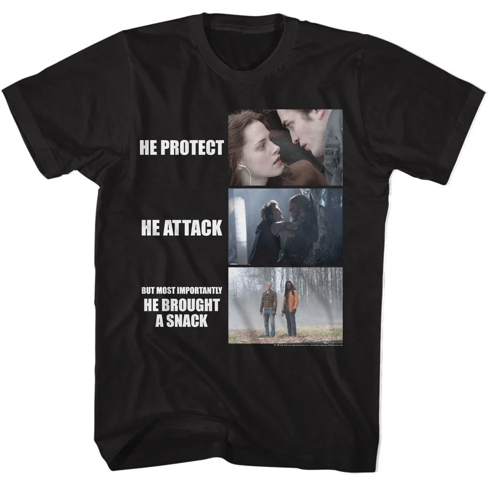 Rockinstone Twilight Movie He Protect He Attack Black Adult T-shirt Size:xl