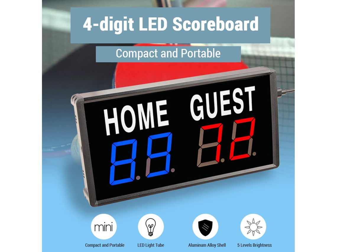 Marcador Eletrônico Led de 4 Dígitos com Controle Remoto para Basquete, Pingue Pongue e Tênis de Mesa S/MARCA