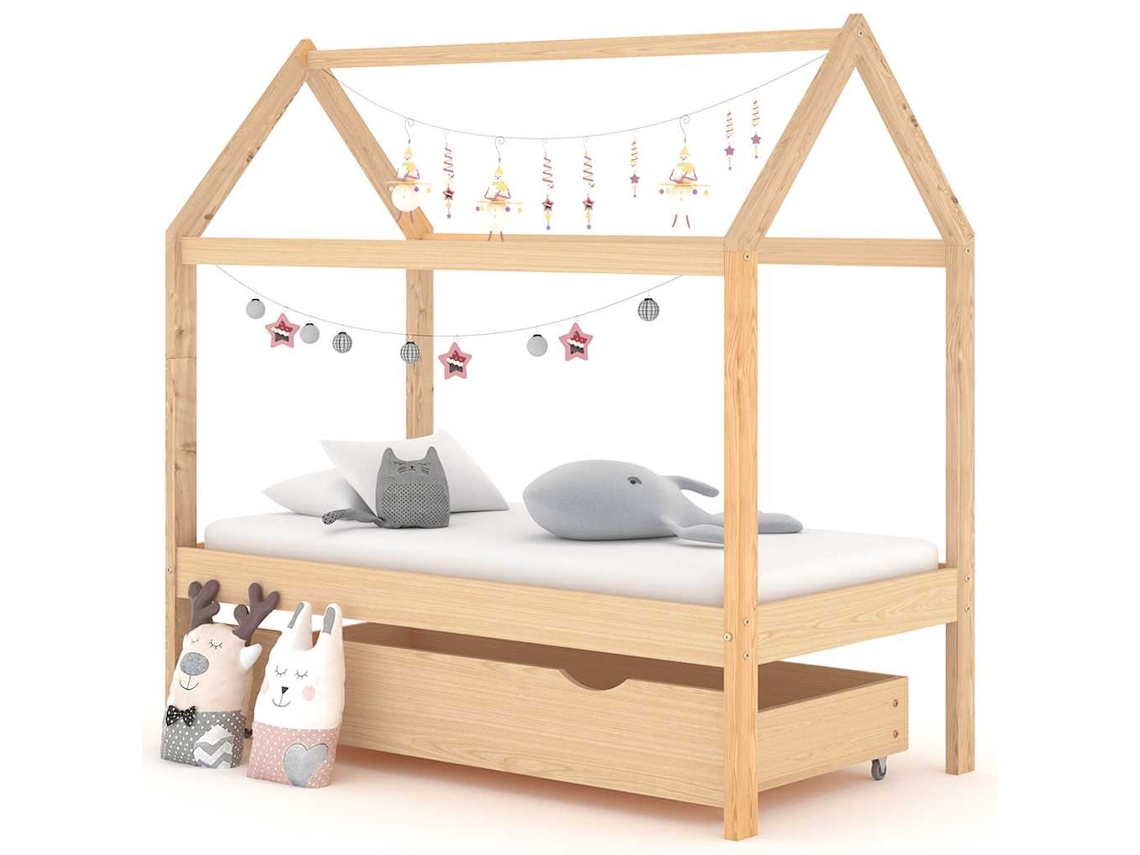 Vidaxl Estrutura De Cama Para Crianças C/ Gaveta 70x140cm Pinho Maciço
