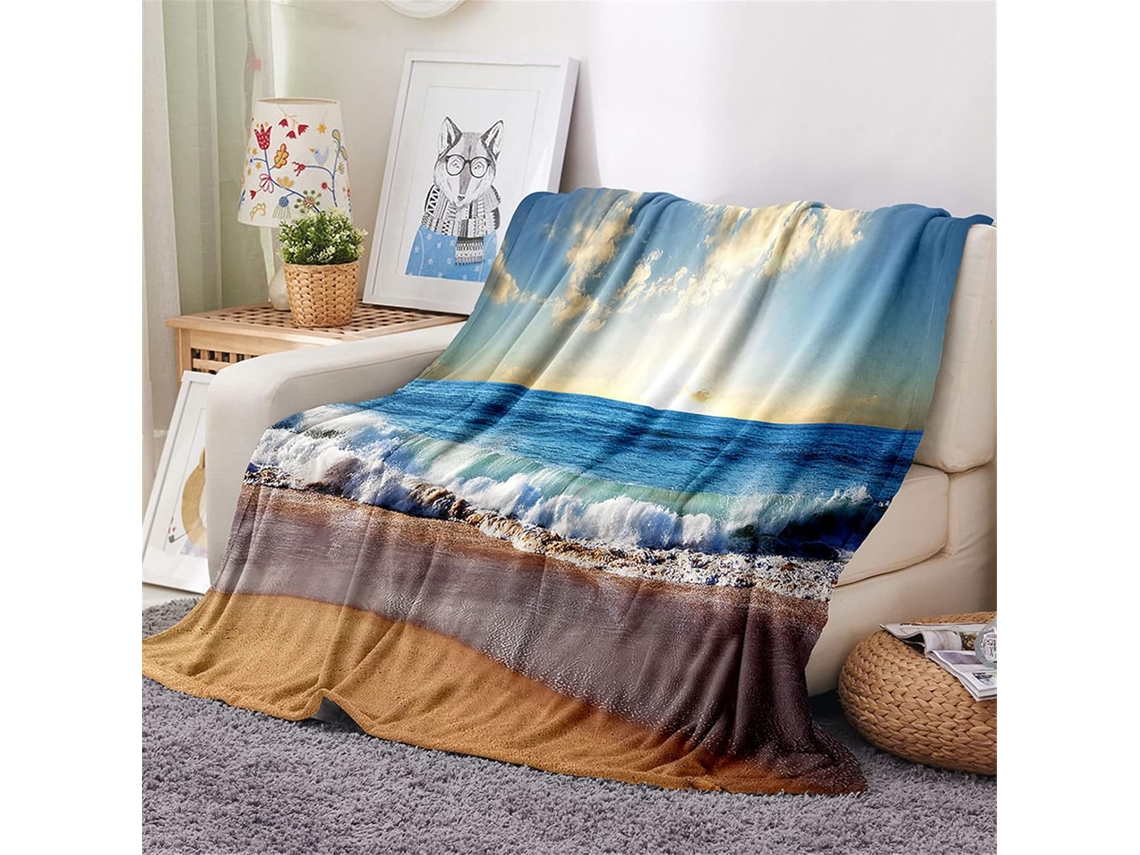 Manta de Flanela Fansu Estampa 3d Praia Colcha Microfibra Macia e Fofa para o Inverno Ideal Sofá Adequada Adul