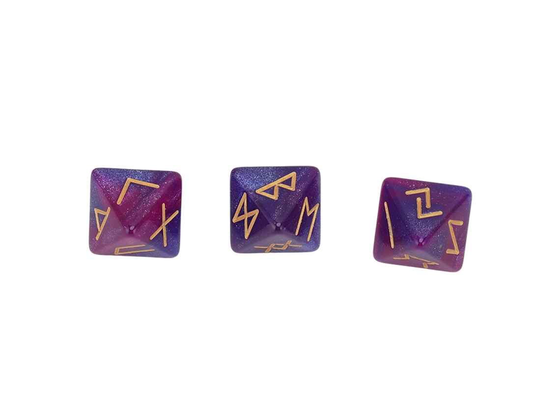 Walshlxq 3 Peças de Dados Rúnicos de 8 Faces Conjunto de Dados Poliédricos para Adultos Adivinhação Astrologia Cores Vívidas Azul Roxo
