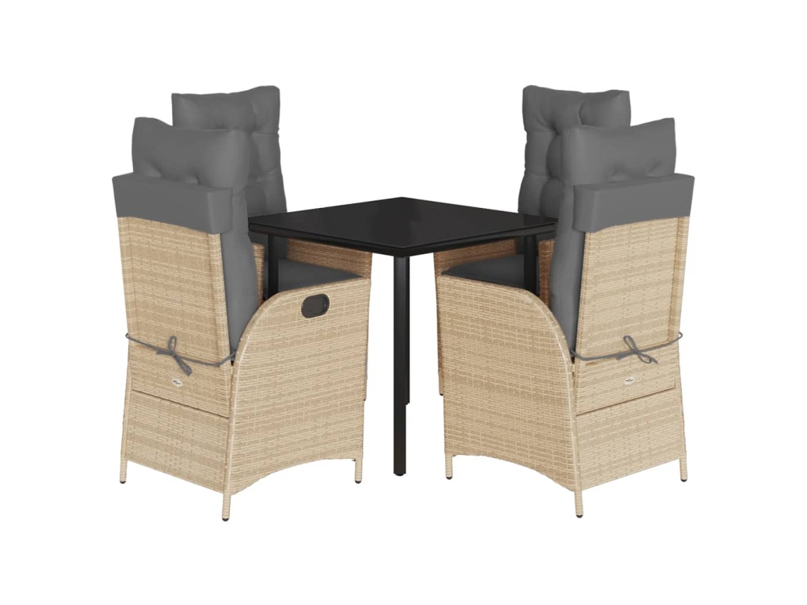 Conjunto de 5 Jantar para Jardim com Almofadões Vime Pe Bege MAISON EXCLUSIVE