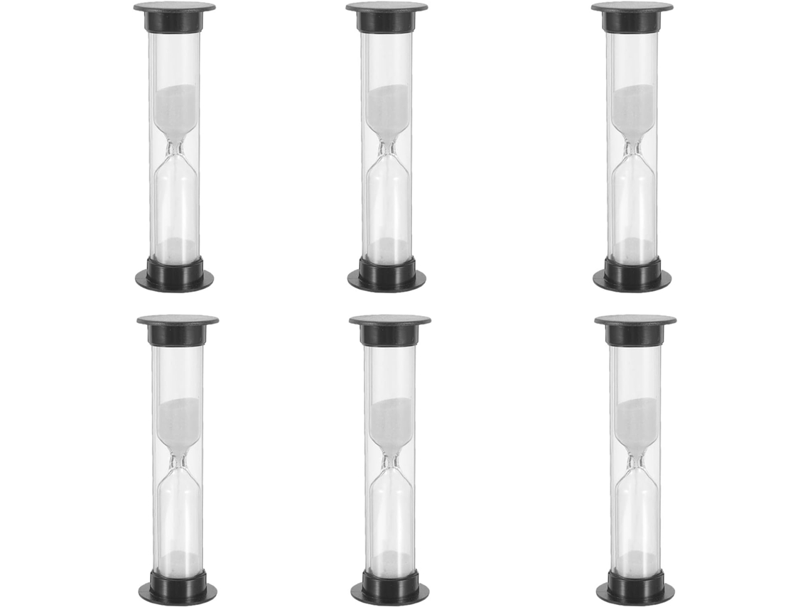Conjunto De 6 Mini Ampulhetas Plástico Preto Galpada Duração 1 Minuto.