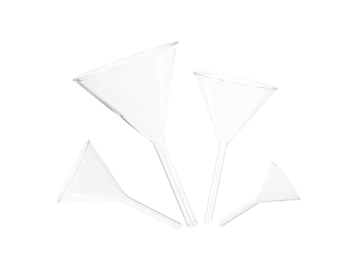 Conjunto De 4 Funis De Vidro Transparente Para Laboratório, Resistentes À Corrosão.