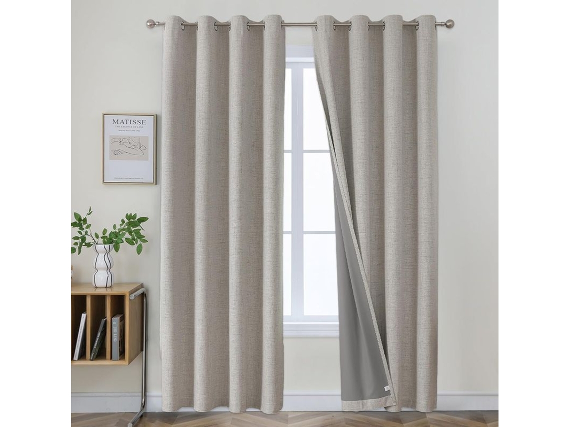 Cortinas Blackout 2 Painéis 96 Polegadas, Linho Falso para Quarto e Sala