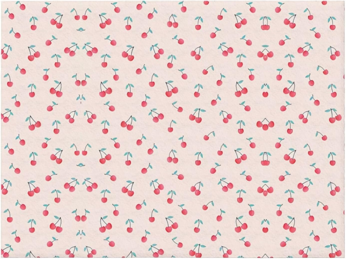 Colcha de Flanela Macia e Quente com Estampa Cerejas Vermelhas 152 4 X 127 Cm, Macio, Quente, Ideal para Quart