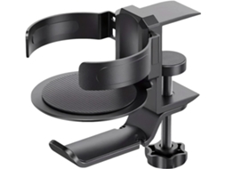 Suporte De Mesa Para Copos Com Fones Ouvido, 2em 1, Em Liga De Alumínio Abs Preta, Design Giratório, Base Antiderrapante