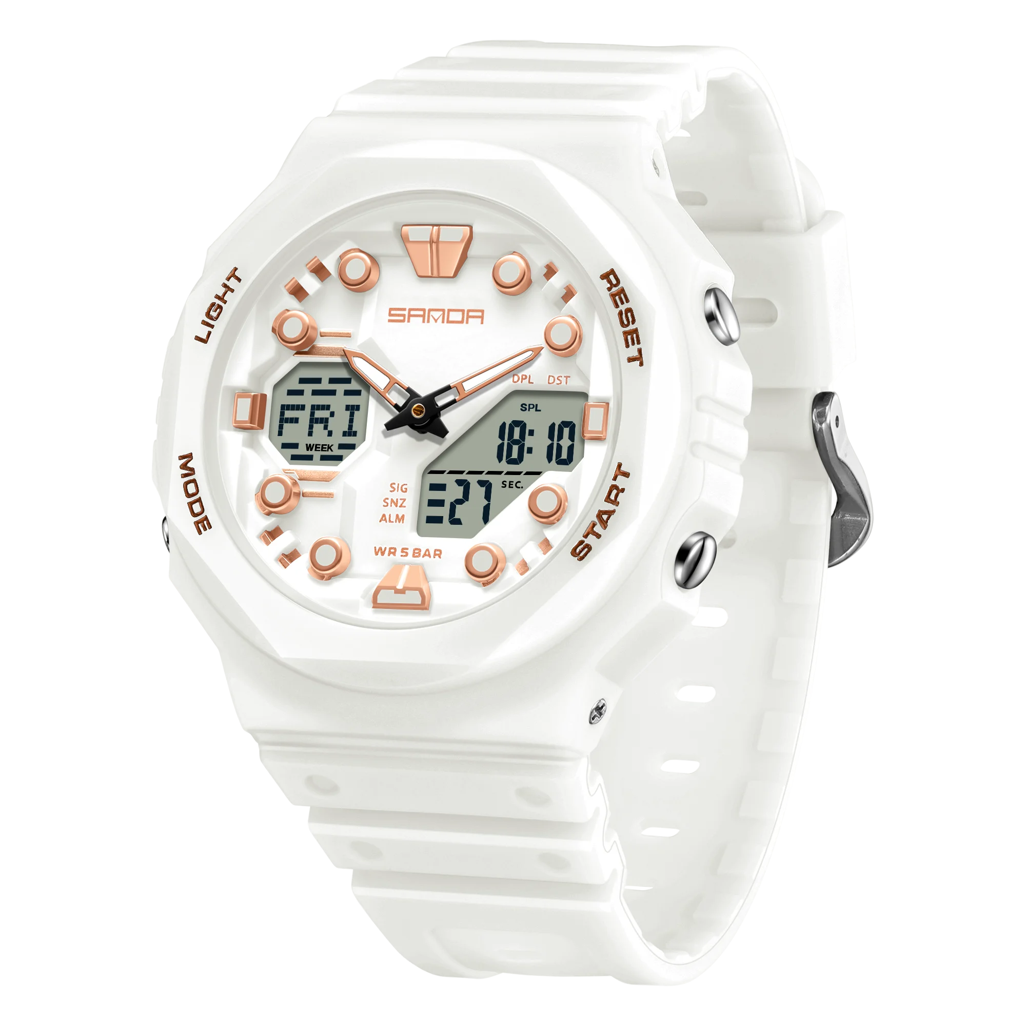 Relógio de Pulso Militar Masculino MDUG à prova d'água com visor eletrônico duplo (branco)