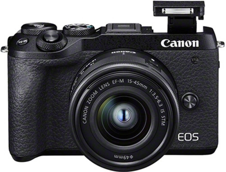 Kit Máquina Fotográfica CANON EOS M6 Mark II + EF-M 15-45mm f/3.5-6.3 IS (APS-C) — Video 4K+Full HD até 120fps, Wi-Fi, Sensor de 32,5 megapixels de tamanho APS-C, ISO até 25600, Disparo contínuo rápido até 14 fps