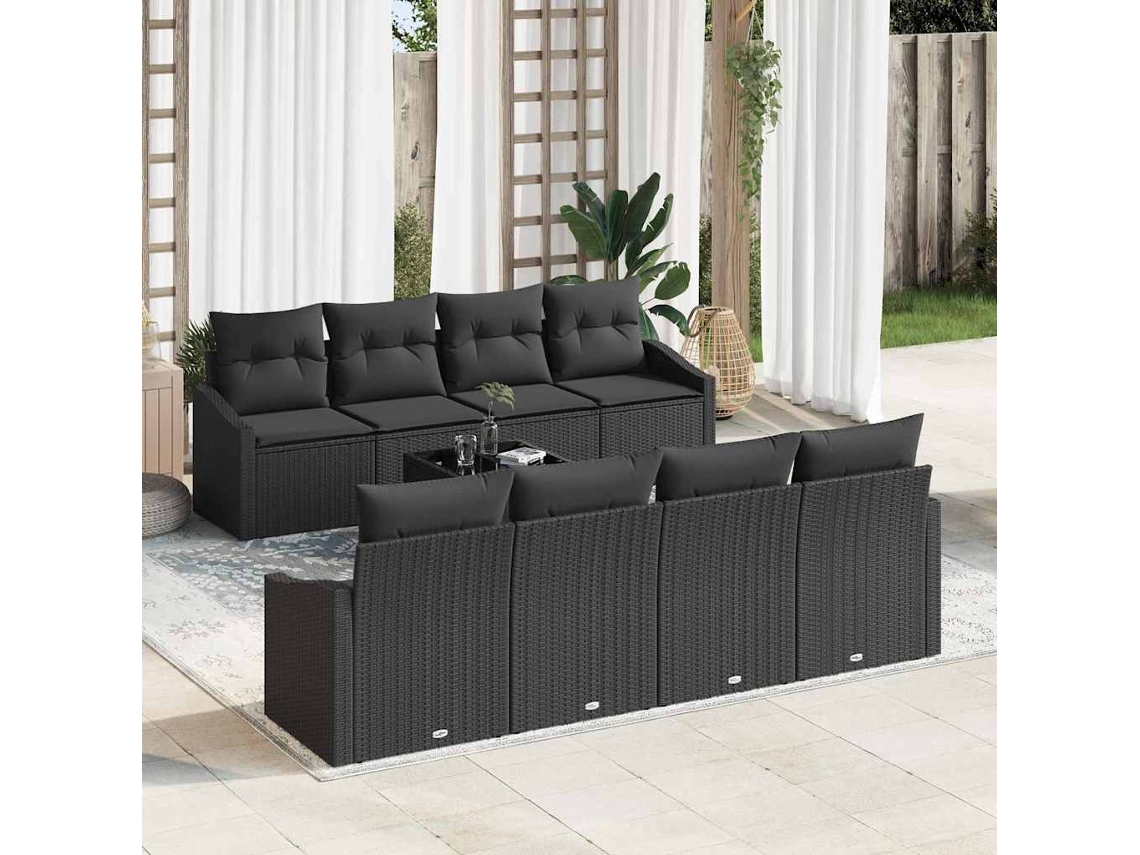 Vidaxl Conjunto De Sofás 9 Unid. Preto Vime Pe
