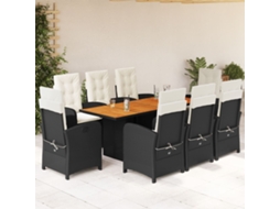 9 Pcs Conjunto De Jantar P/ Jardim C/ Almofadões Vime Pe Preto Dkd Home Decor