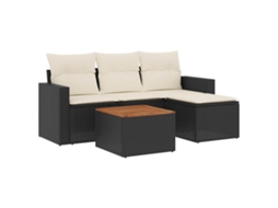 Conjunto de 5 Sofás de Jardim com Almofadões Vime Pe Preto MAISON EXCLUSIVE (N/A)