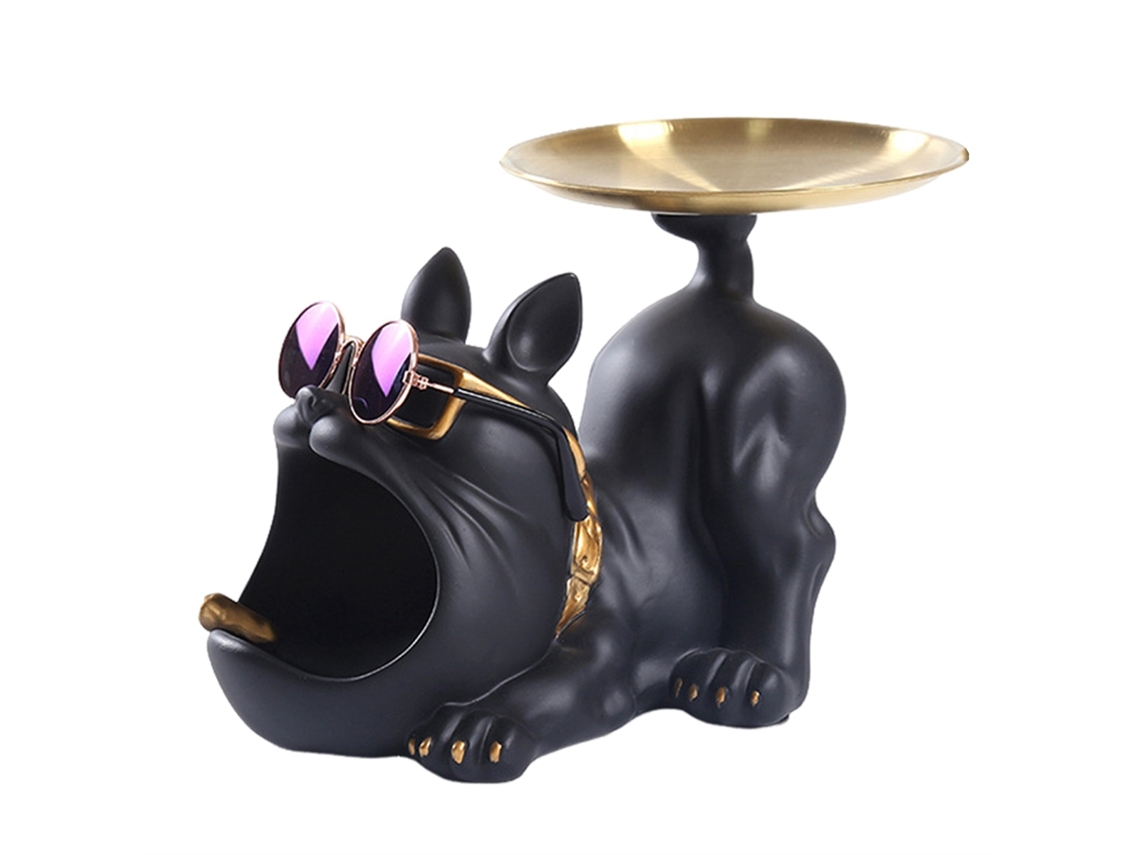 Resina Cool Bulldog Crafts Dog Butler Com Bandeja Para Chaves, Armazenamento De Joias, Decoração De Quarto De Animais, Estátua Preta Mdug