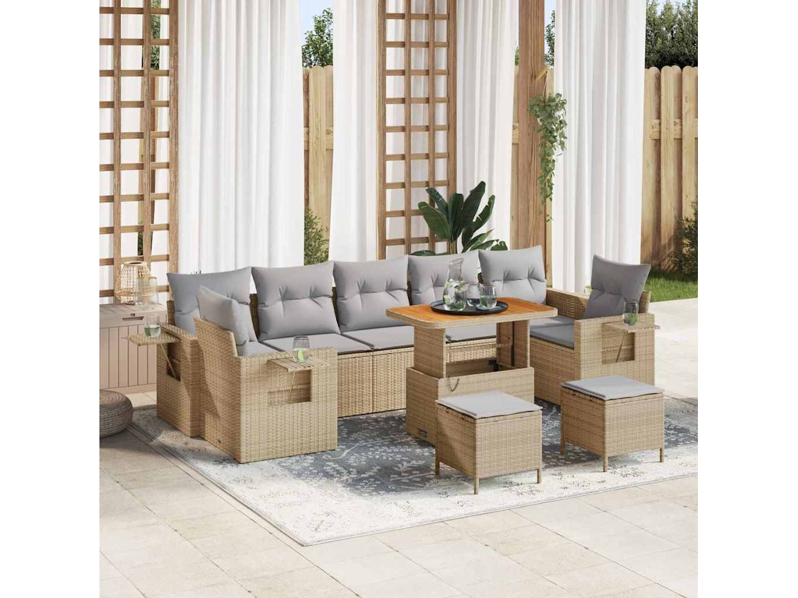 Vidaxl Conjunto De Sofá De Jardim 10 Unid. Bege Vime Pe