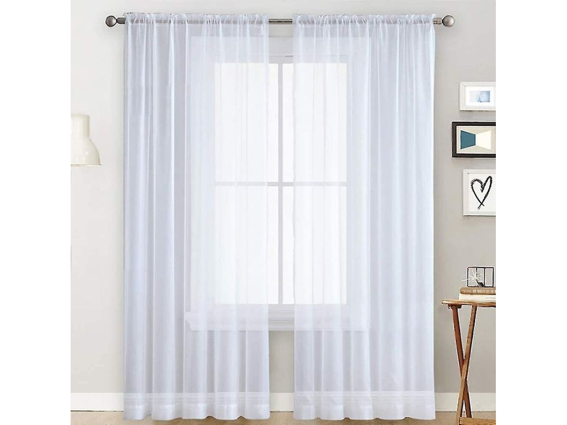 2026-cortinas De Voile Com Volantes Óptica Lino Transparentes Poliéster 100x250 Cm Blanco