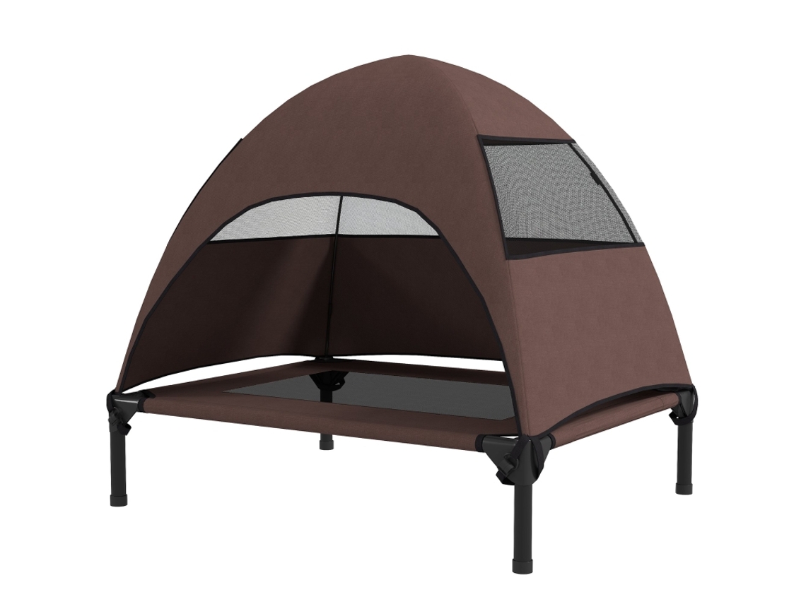 Cama Elevada Exterior Médios Com Telhado, 76 X 61 X 71 Cm, Café