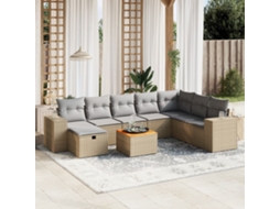 Vidaxl 9 Pcs Conj. Sofás Jardim C/ Almofadões Vime Pe Bege Misturado