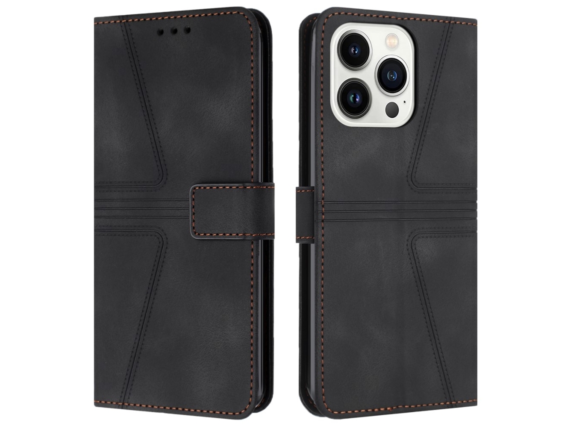 Capa Em Couro Pu Anti-riscos Para Apple Iphone 16 Pro Max - Preto