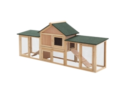 Coelheira De Exterior Grande Gaiola De Madeira Para 2-4 Com Teto Asfáltico Recinto De Arame Bandeja Removível E Rampas 210x45,5x84,5cm Natural