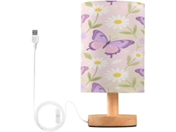 Abajur De Cabeceira Em Formato Flor E Borboleta Para Ambiente, Com Porta Porta USB C, Luminária De Mesa