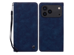 Capa Carteira Em Couro Sintético Para Iphone 17 Pro Max Com Estampa De Linhas Da Alça - Azul