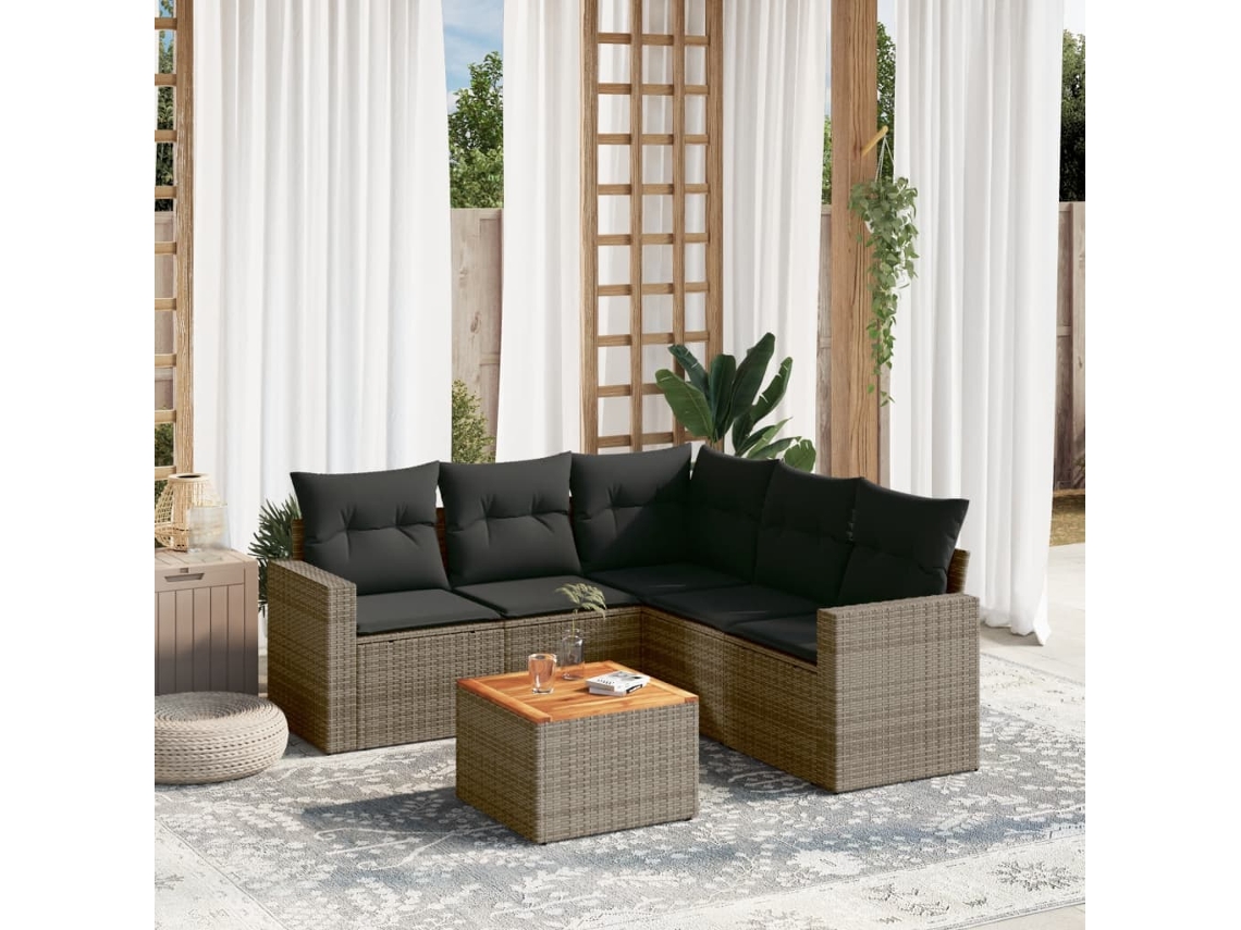 6 Pcs Conjunto Sofás De Jardim Com Almofadões Vime Cinza Dkd Home Decor