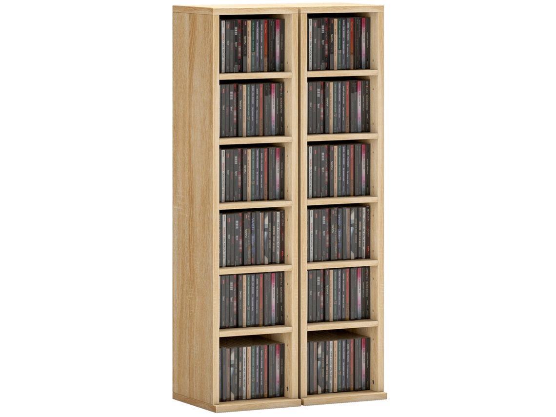 2 Móveis Porta Cd com Prateleiras Ajustáveis para 204 Cds,21x22.5x88.5cm,Carvalho | S/MARCA