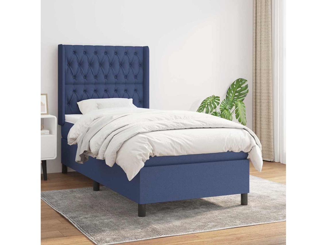 Vidaxl Cama Com Molas/colchão 90x190 Cm Tecido Azul