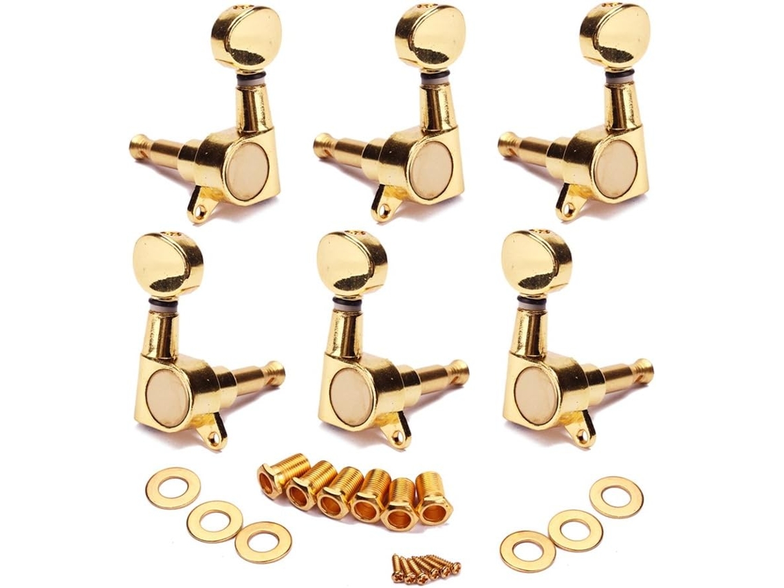 Conjunto De 6 Tarraxas De Guitarra Douradas Com Trava, Anéis Roscados