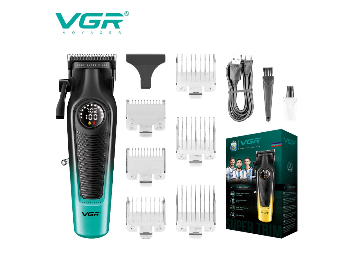 Máquina de Cortar Cabelo Elétrica com Corpo em Degradê e Visor Digital Lcd MDUG (verde)