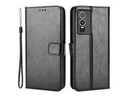 Capa Tipo Carteira De Couro Pu Para Vivo Y76 5g Com Fecho Magnético E Flip, Capa Com Textura Crazy Horse E Alça