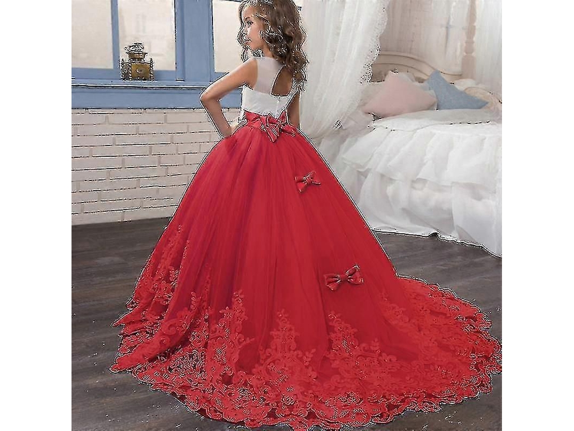 Vestido Princesa Encaje Longo Formal 14 anos Rojo S/MARCA