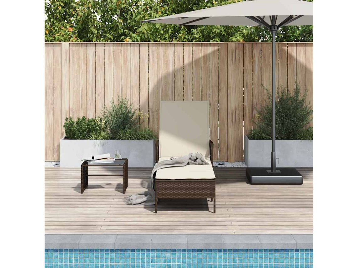 Vidaxl Espreguiçadeira Vime Pe Marrom E Branco Creme