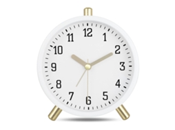 Clássico Leite Branco Metal Moderno Analógico Despertador Silencioso Com Luz Simples Decorativo Para Quarto Cabeceira 11cm